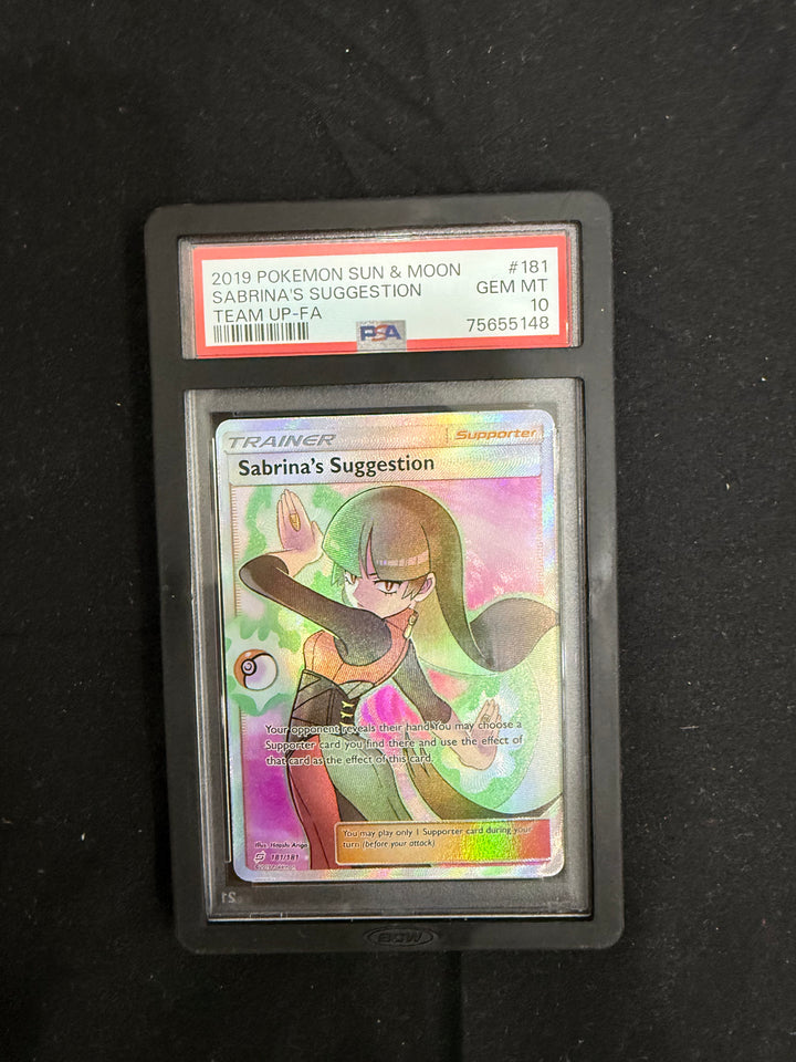 2019 POKEMON SUN & MOON TEAM UP #181 FULL ART/SABRINA'S SUGGESTION PSA 10