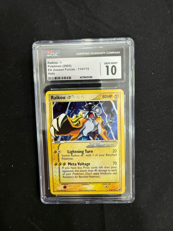 CGC10 RAIKOU HOLO 2005 POKEMON 💫 GOLD STAR 💫 EX UNSEEN FORCES 114/115 GEM MINT